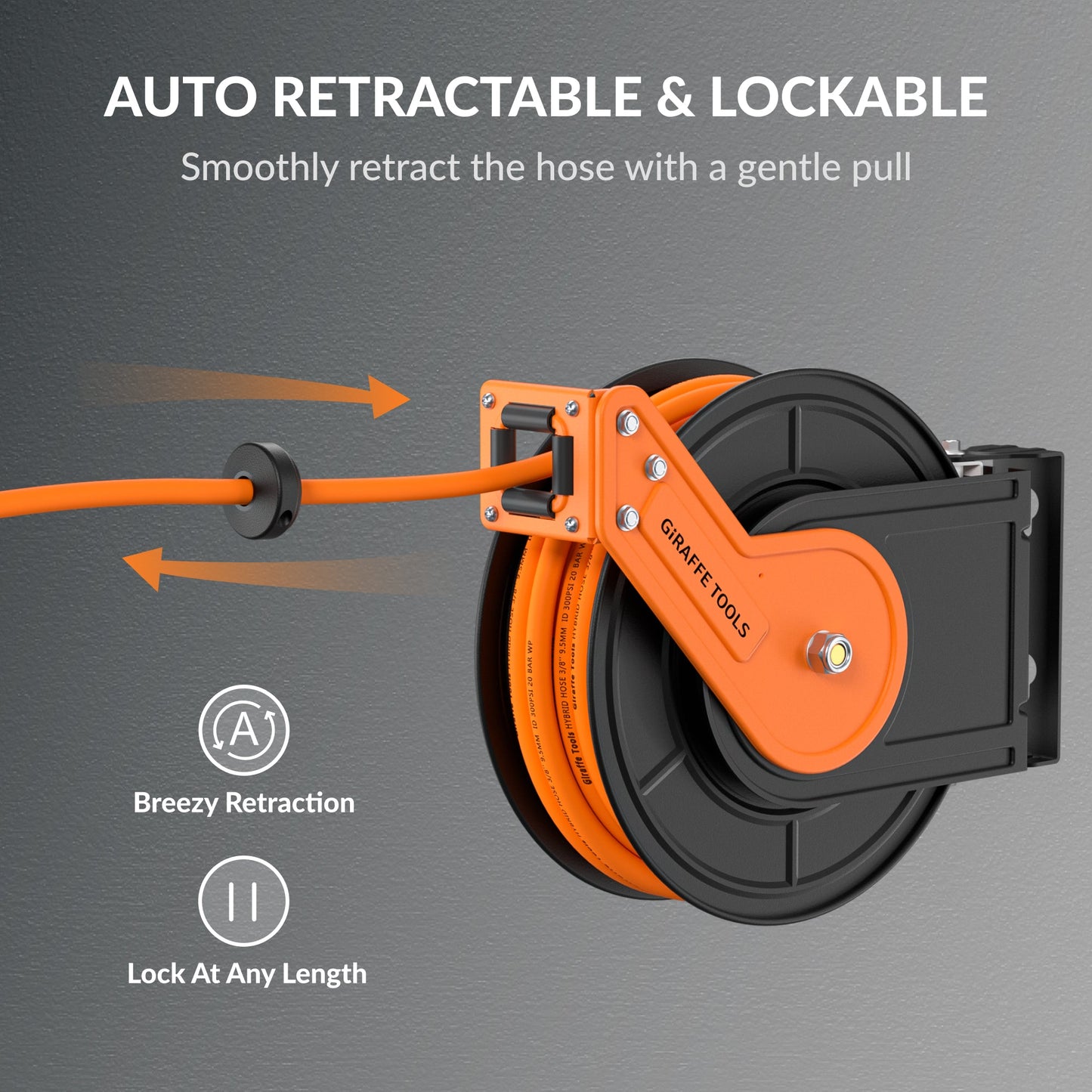 Giraffe Tools Retractable Air Hose Reel-Alloy Steel Reel-3/8in