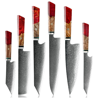 Fury Knife Set 6 Piece VG10 Damascus Steel with Exotic Maple Burl Wood & Resin Handle