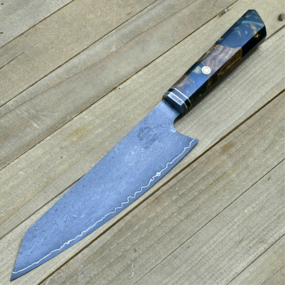 Aurora Japanese Chef Knife with Exotic Olive Burl & Emerald Green Pearl Resin Handle
