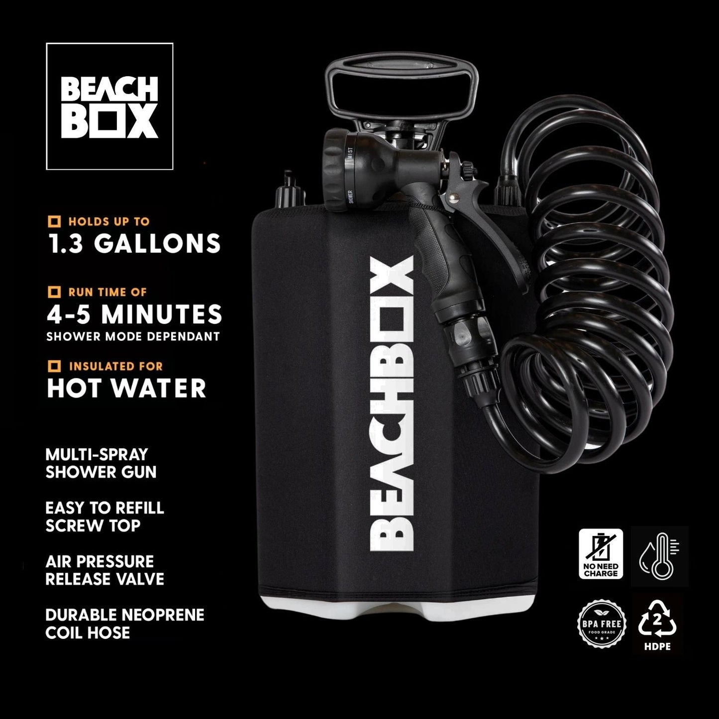 BeachBox Portable Shower Tank 'Black'