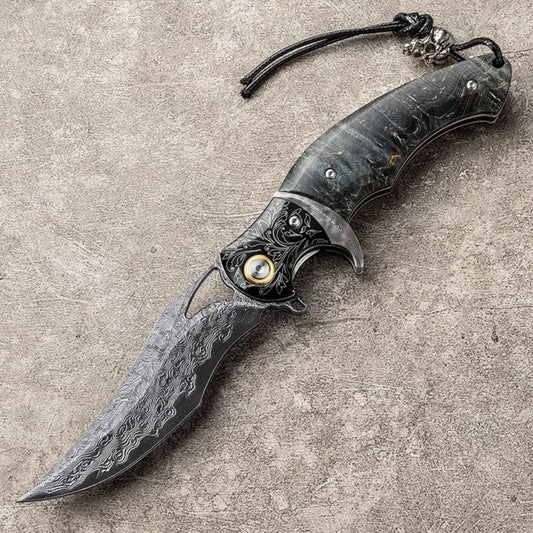 Legion Damascus Hunting Knife with Exotic Stained Maple Wood Handle