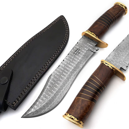 Surge Damascus Bowie Knife with Rosewood Mosaic Handle