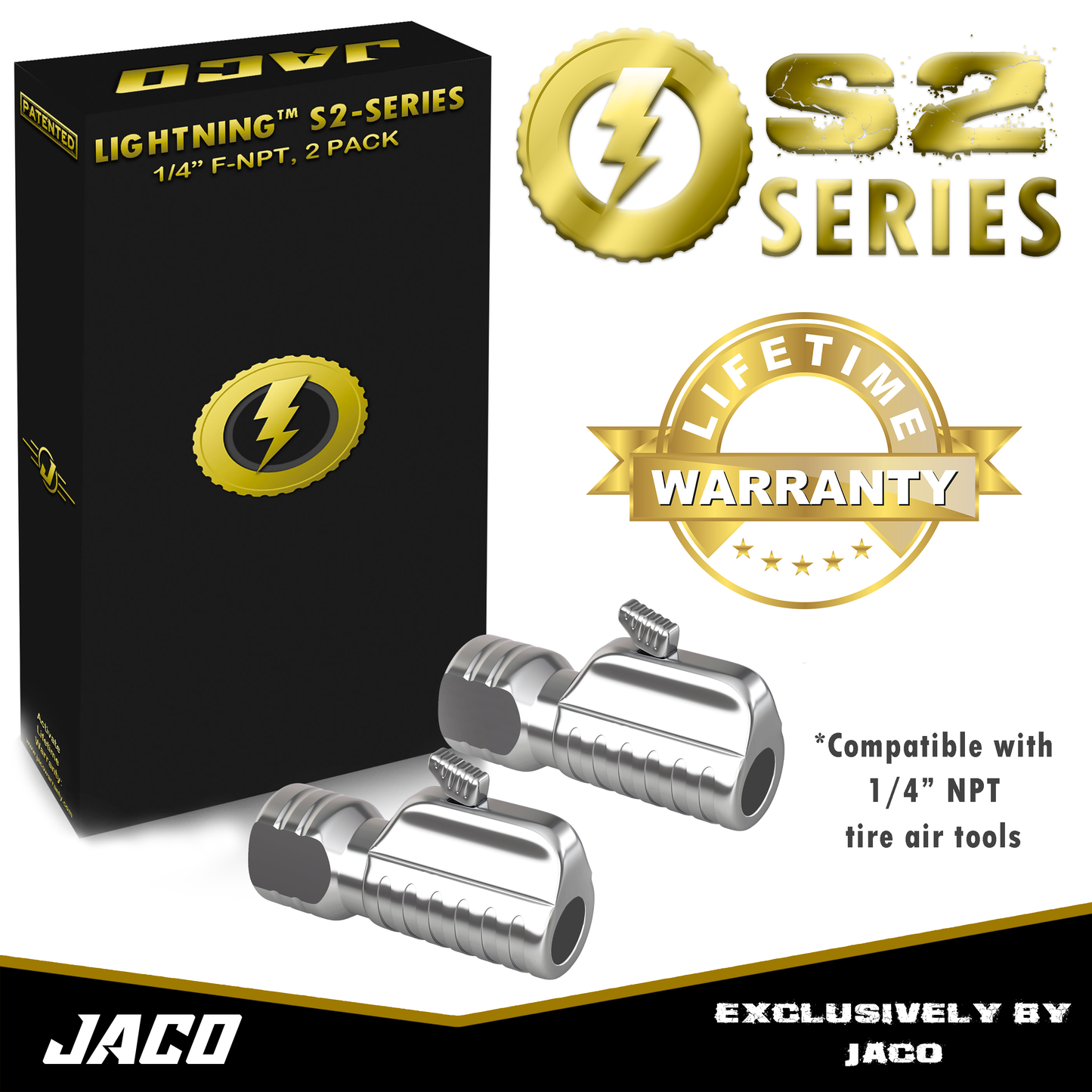 Lightning™ S2-Series Tire Air Chuck | Open Flow, 1/4" F-NPT (2 Pack)