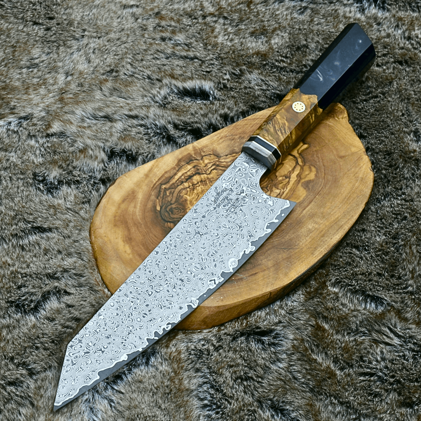 Aurora Japanese Chef Knife with Olive Burl Wood & Resin Composite Handle