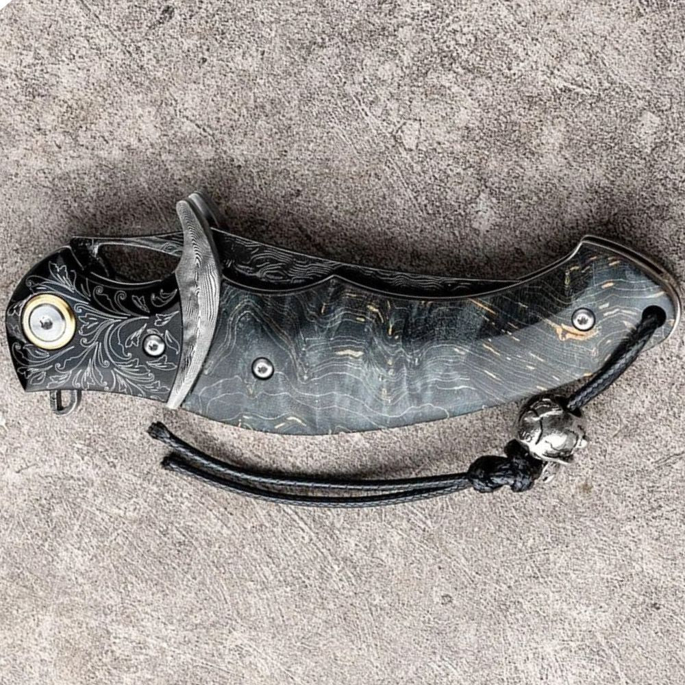 Legion Damascus Hunting Knife with Exotic Stained Maple Wood Handle