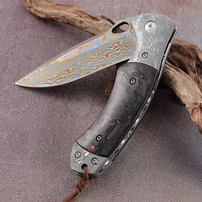 Centurion Timascus Pocket Knife with Crushed Carbon Fiber Handle & Sheath
