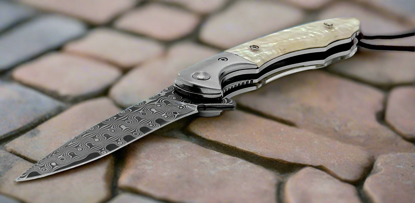 Pearl Japanese VG10 Pocket Knife with Clip & Mother of Pearl Handle