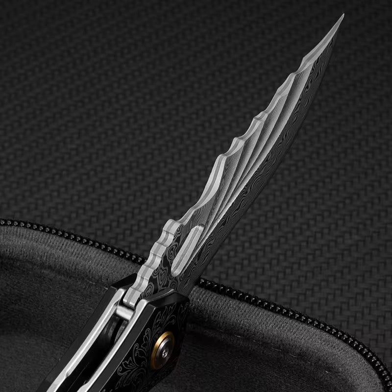 Specter Handmade Japanese VG10 Damascus Pocket Knife with Sheath & Ebony Wood Handle