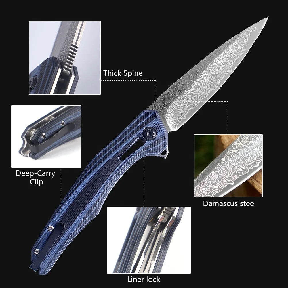 Erebus Japanese Gentleman's Knife with VG-10 Damascus, G10 Handle & Leather Sheath