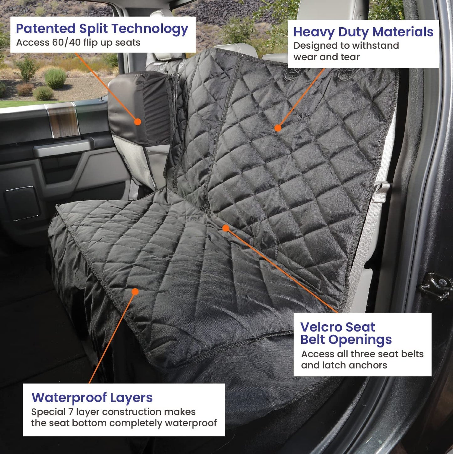 4Knines Crew Cab Truck Seat Cover with Hammock for Fold Up Seats