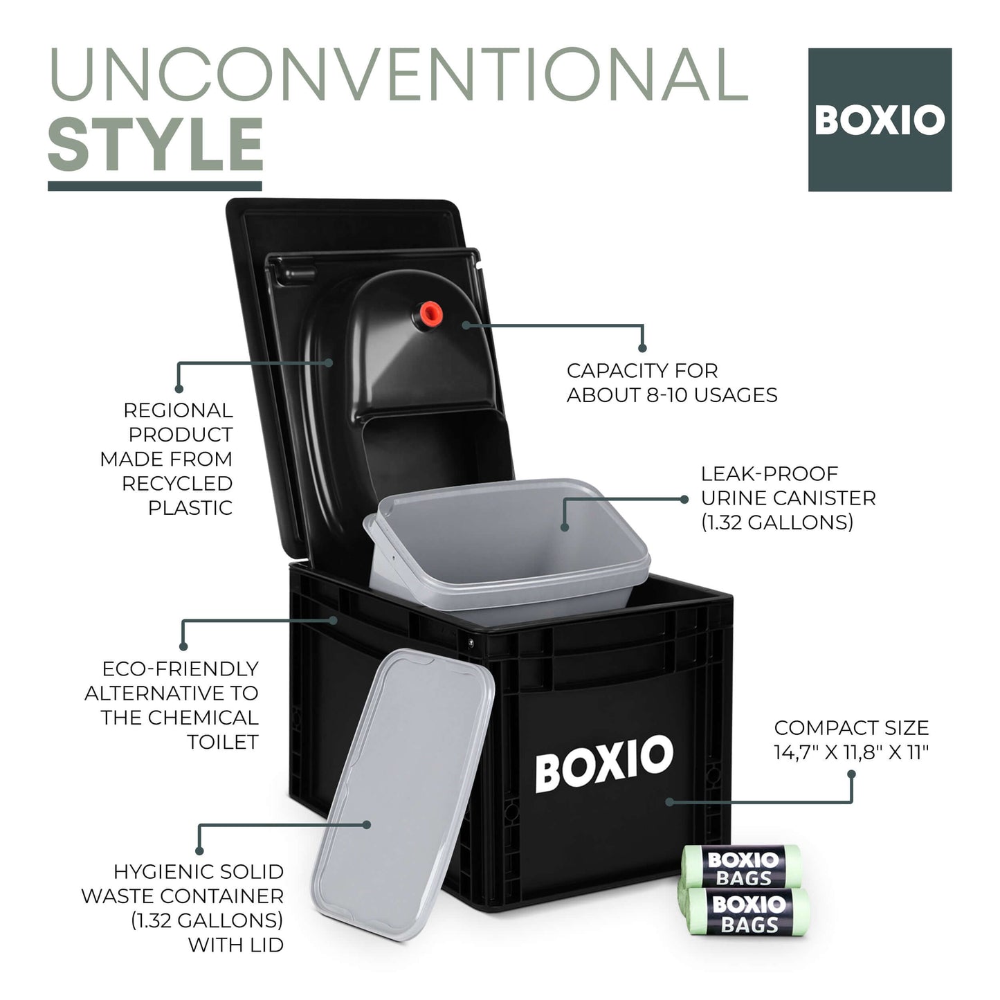 BOXIO - TOILET MAX+ | Composting Toilet Starter Kit With Additional Storage