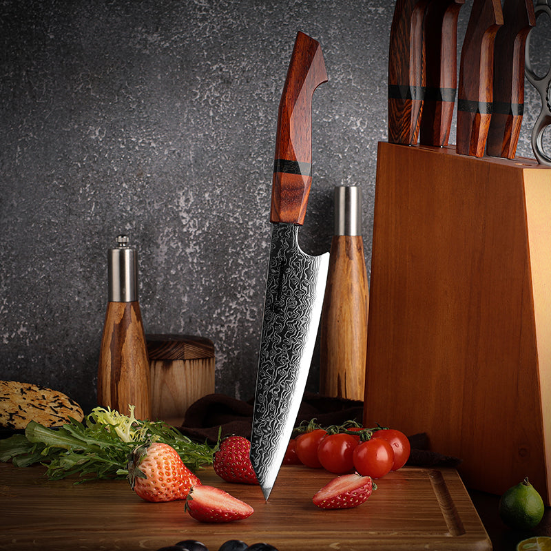 Infinity Japanese Pro Chef Knife Set with Exotic Sandal Wood & Resin Handle