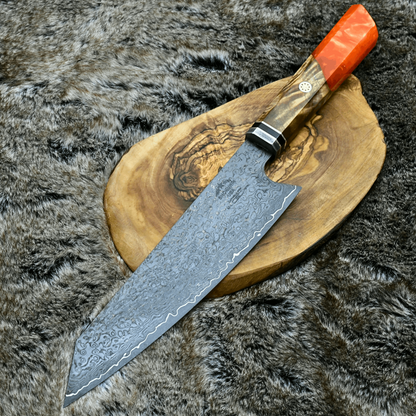 Aurora Japanese Chef Knife with Exotic Olive Burl Wood & Resin Composite Handle