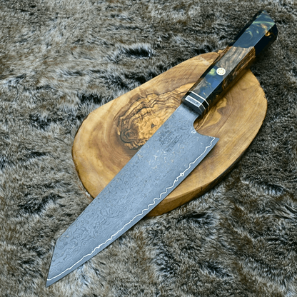 Aurora Japanese Chef Knife with Exotic Olive Burl & Emerald Green Pearl Resin Handle