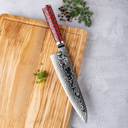 Obsidian Japanese Damascus Chef Knife with Carbon Fiber Handle