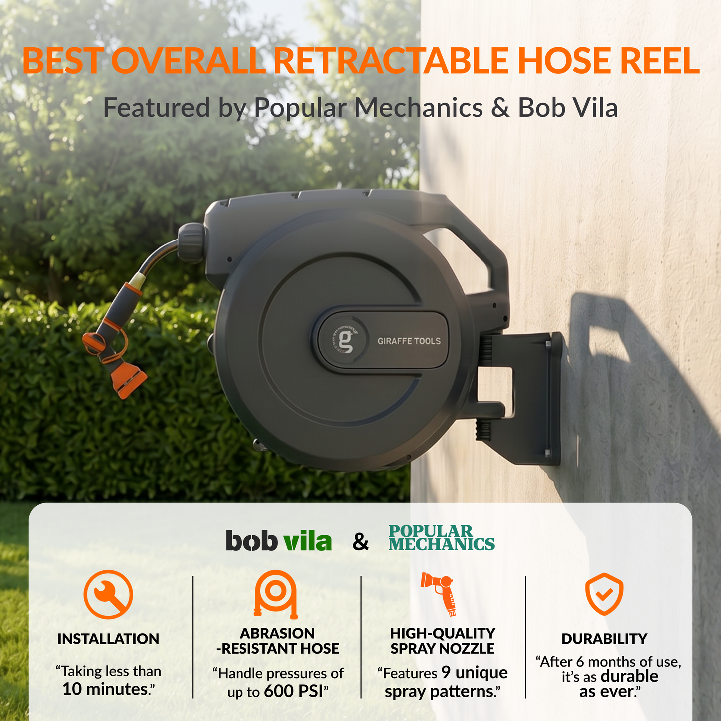 Retractable Garden Hose Reel-1/2in-155ft