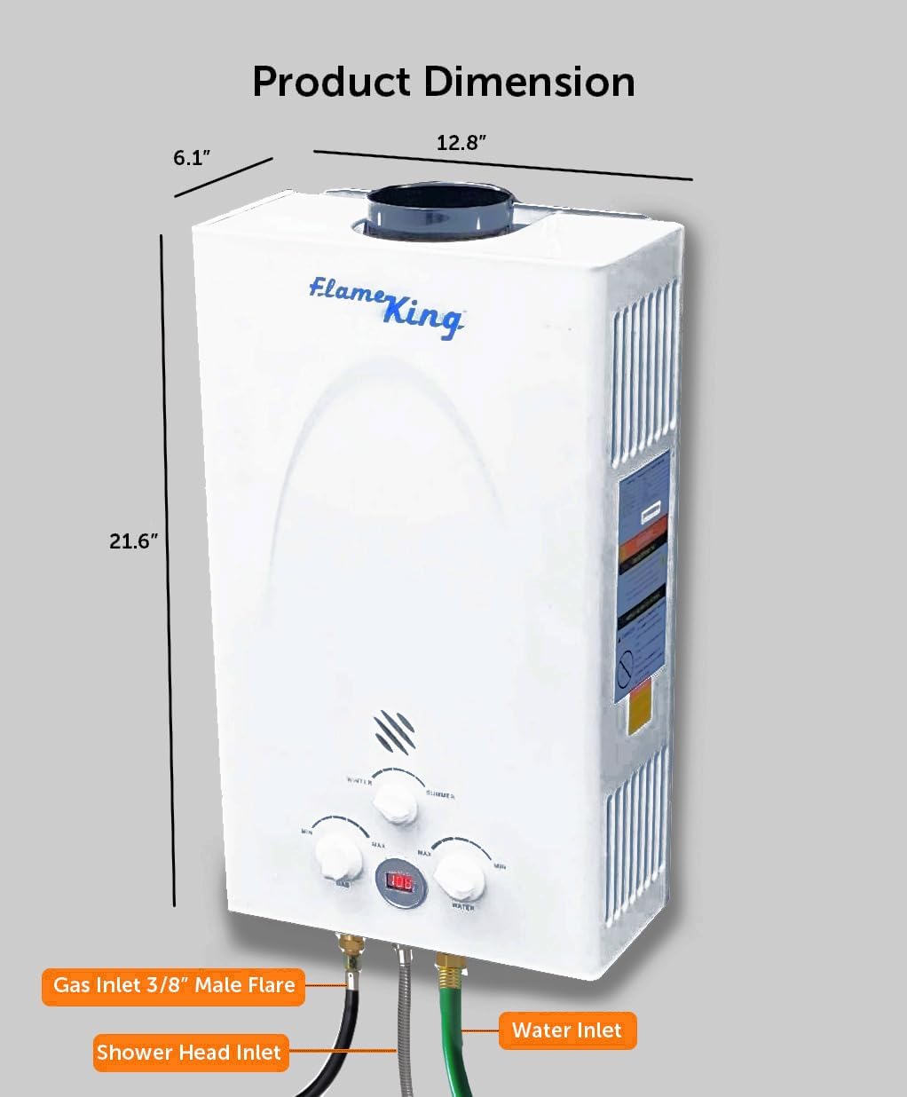 Flame King Tankless Outdoor Portable Camping Hot Shower Propane Gas 10L 2.64GPM Water Heater 68,000 BTU