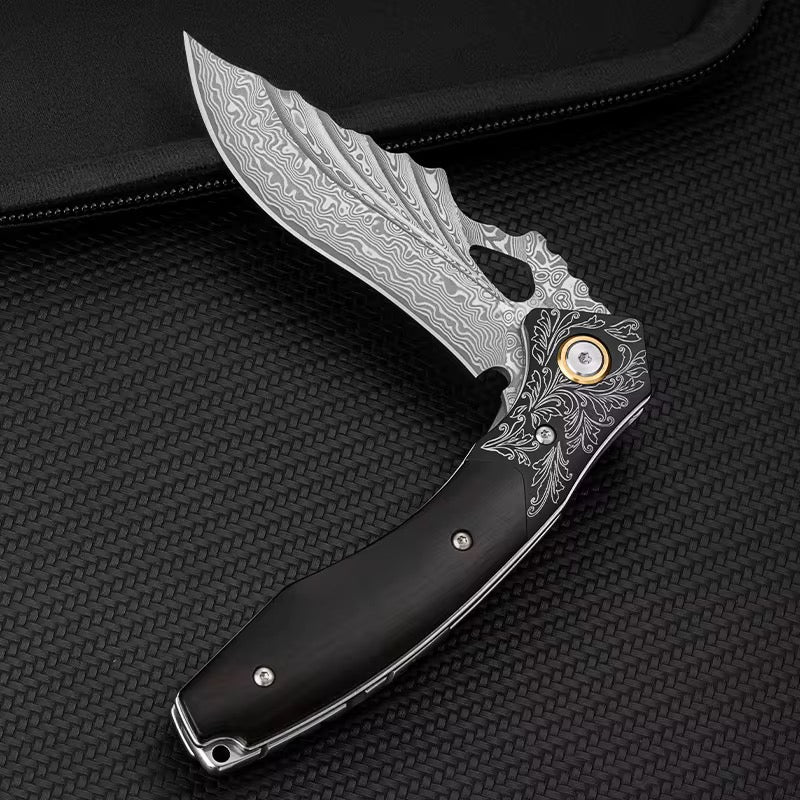 Specter Handmade Japanese VG10 Damascus Pocket Knife with Sheath & Ebony Wood Handle