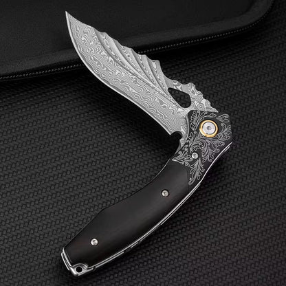 Specter Handmade Japanese VG10 Damascus Pocket Knife with Sheath & Ebony Wood Handle