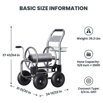 Garden Hose Reel Cart-4 Wheels-Heavy Duty