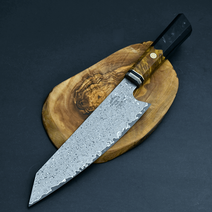 Aurora Japanese Chef Knife with Olive Burl Wood & Resin Composite Handle