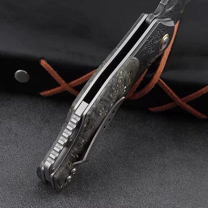 Galaxy Japanese Damascus Folding Pocket Knife with Maple Burl Wood Handle