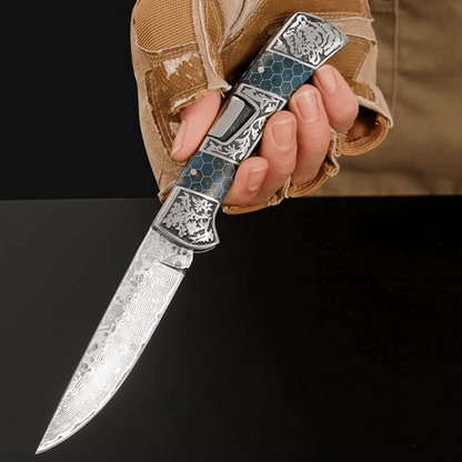 Wraith Damascus Pocket Knife with Honeycomb Resin Handle