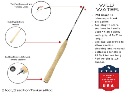 Tenkara Fly Fishing Kit, 6 ft Rod| Wild Water Fly Fishing