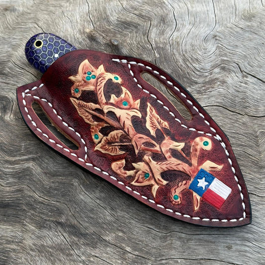 Hand-Tooled Leather Knife Holder – Fits 4" Blades and Pocket Knives