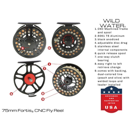 CNC Fly Reel Fly Fishing Kit, 3/4wt Rod | 7ft | 4-piece | Wild Water Fly Fishing