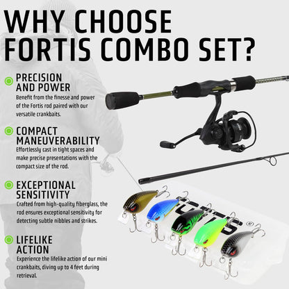 6' Medium Heavy Action Spinning Rod and Reel Package, 1 Piece Fiberglass/Graphite Spinning Rod  |4000 Spinning Reel | FORTIS