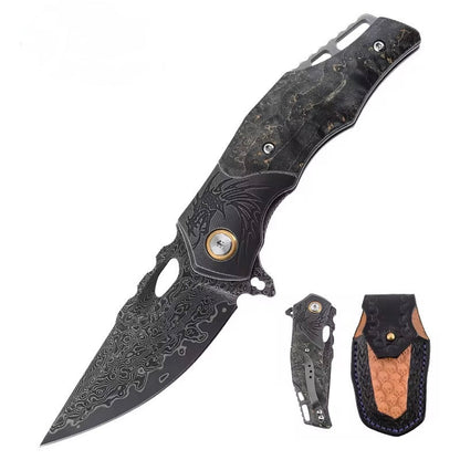 Galaxy Japanese Damascus Folding Pocket Knife with Maple Burl Wood Handle