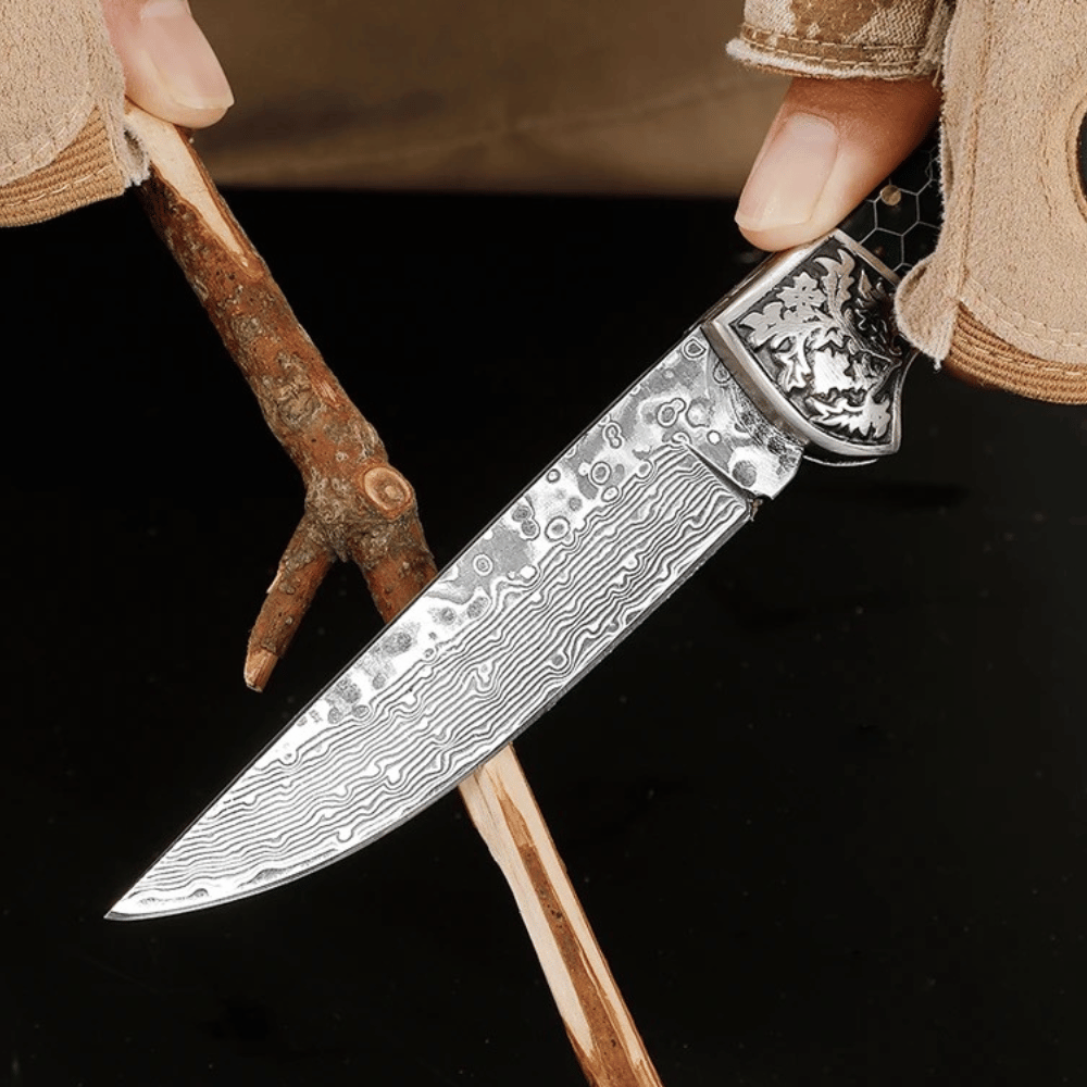 Wraith Damascus Pocket Knife with Honeycomb Resin Handle