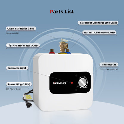 Camplux Electric Mini Tank Water Heater 120V - 1.3 Gallon