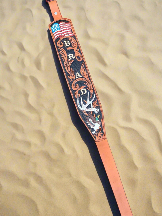 Custom Handmade Tooled Rifle Sling - Personalized