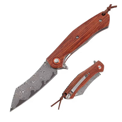 Dominator Japanese VG10 Damascus Pocket Knife with Sandalwood Handle & Sheath