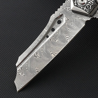 Volver Damascus Pocket Knife with Exotic Olive Burl Wood & Resin Handle