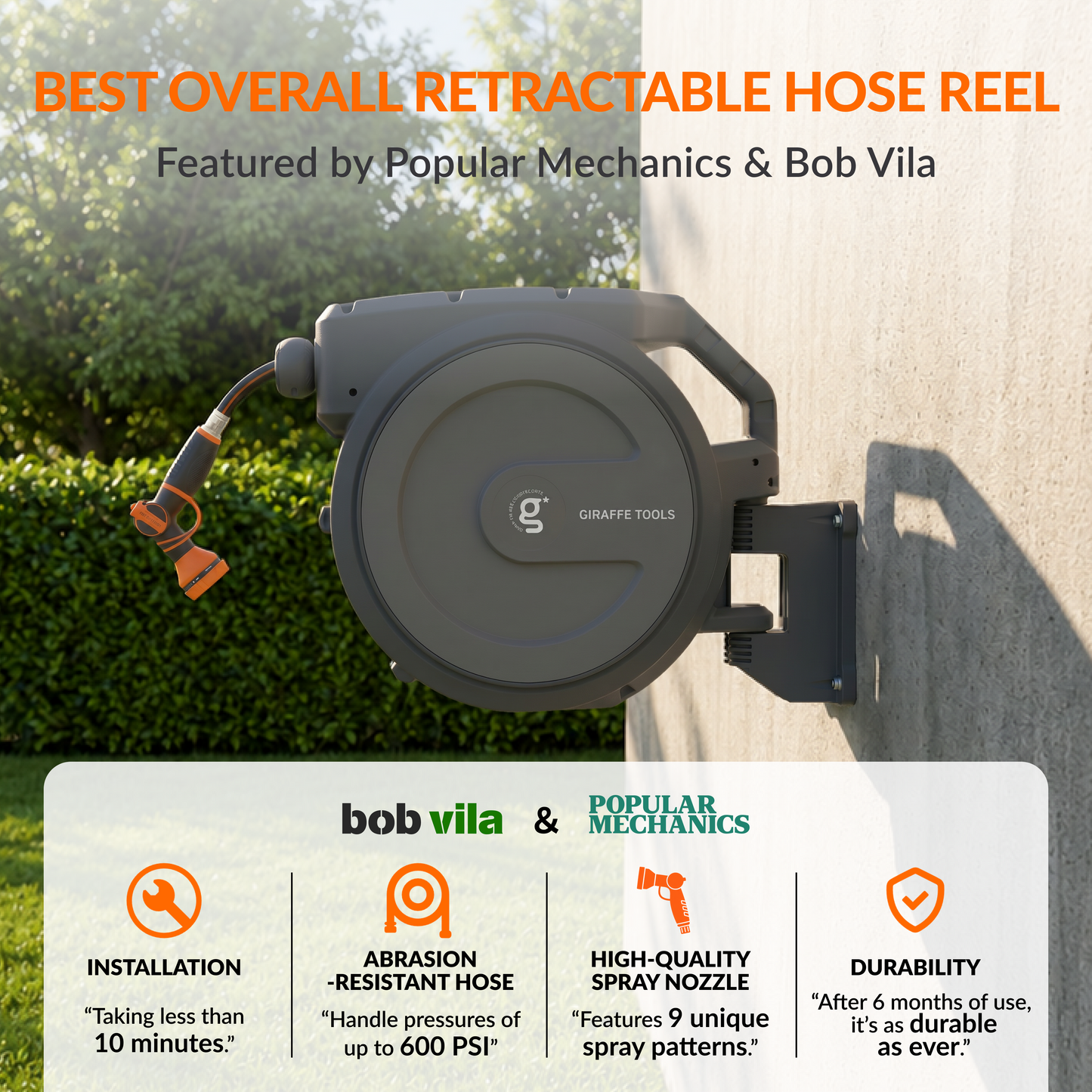 Retractable Garden Hose Reel-5/8in-90ft