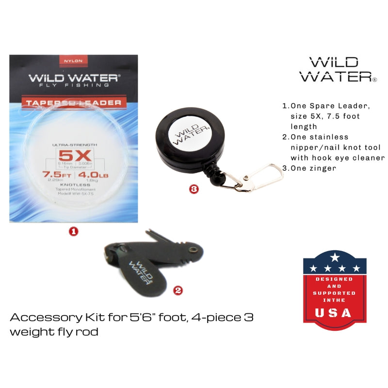 Standard Fly Fishing Kit, 3wt Rod | 5'6"ft | 4-piece | Wild Water Fly Fishing