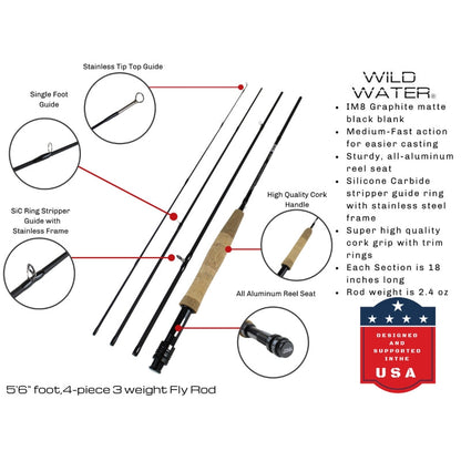 CNC Fly Reel Fly Fishing Kit, 3wt Rod | 5ft 6in | 4-piece | Wild Water Fly Fishing