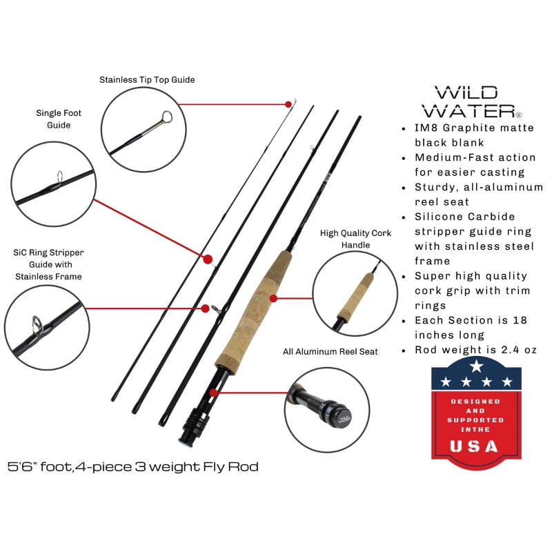 Standard Fly Fishing Kit, 3wt Rod | 5'6"ft | 4-piece | Wild Water Fly Fishing