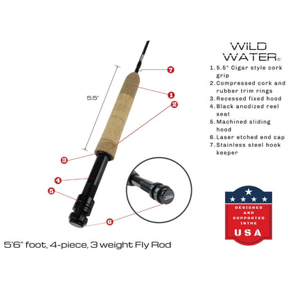 Standard Fly Fishing Kit, 3wt Rod | 5'6"ft | 4-piece | Wild Water Fly Fishing