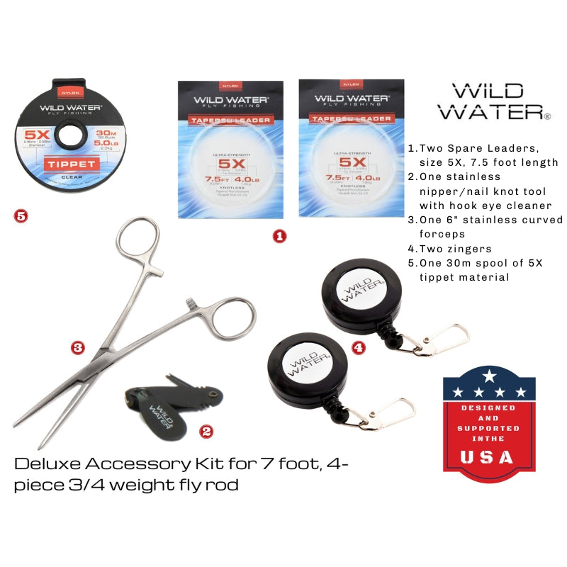 Deluxe Fly Fishing Kit, 3/4wt Rod | 7ft | 4-piece | Wild Water Fly Fishing