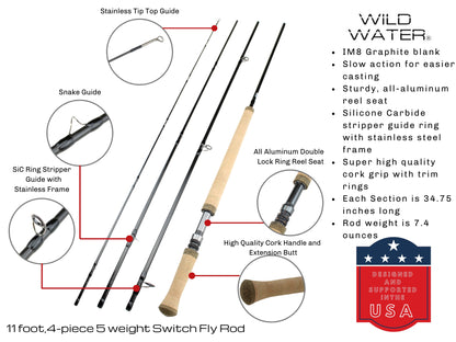 5 weight Switch Fly Rod, 11ft | 4 Piece | Wild Water Fly Fishing