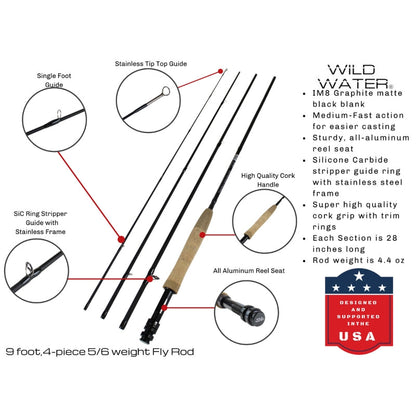 Deluxe Fly Fishing Kit, 5/6wt Rod | 9ft | 4-piece | Wild Water Fly Fishing