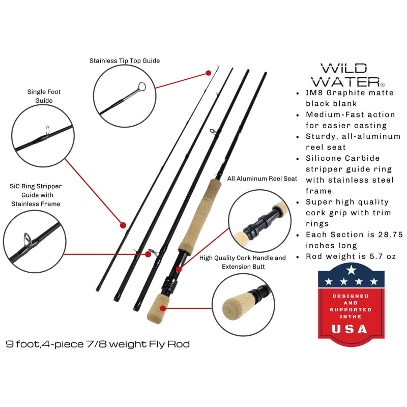 CNC Fly Reel Fly Fishing Kit, 7/8wt Rod | 9ft | 4-piece | Wild Water Fly Fishing