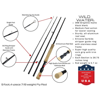 CNC Fly Reel Fly Fishing Kit, 7/8wt Rod | 9ft | 4-piece | Wild Water Fly Fishing