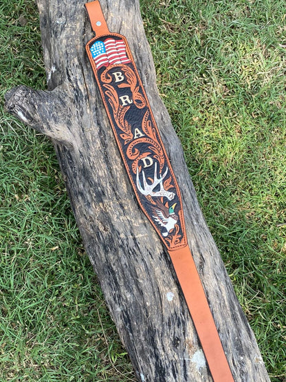 Custom Handmade Tooled Rifle Sling - Personalized