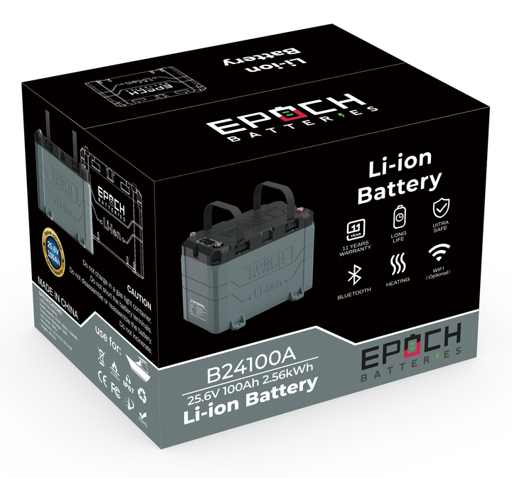 Epoch 24V 100Ah LiFePO4 Lithium Battery - Bluetooth, Heating, Waterproof