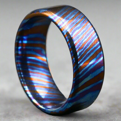 Titan Handcrafted Timascus / Titanium Damascus Ring – Unique Metal Pattern & Bold Design